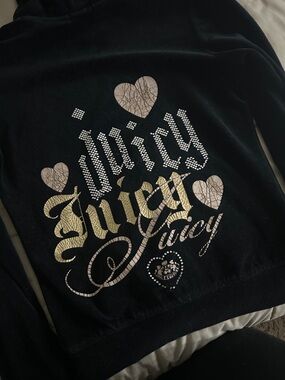 Juicy Couture Black Velour Hoodie with Gold & Silver Metallic Logo